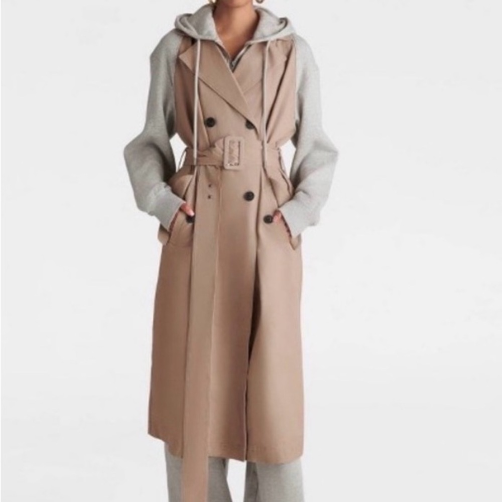 Women's Tan Trench Coat with Gray Sleeves